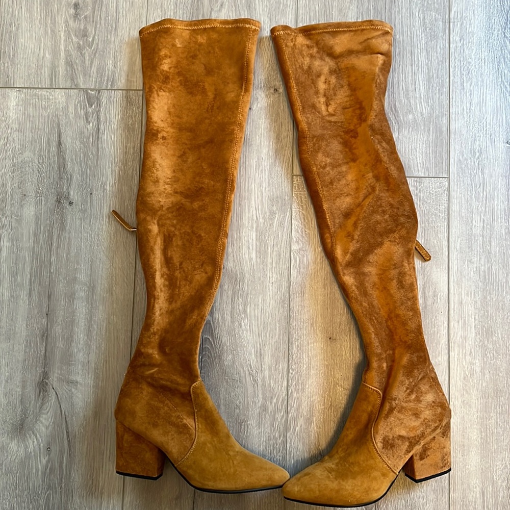 Tan suede over the knee boots, size 39 (fit like size 8).